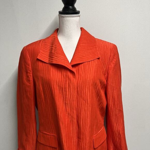 Jones New York Collection Blazer Jacket size 12 Coral Stripe Linen Silk Career - Picture 2 of 9